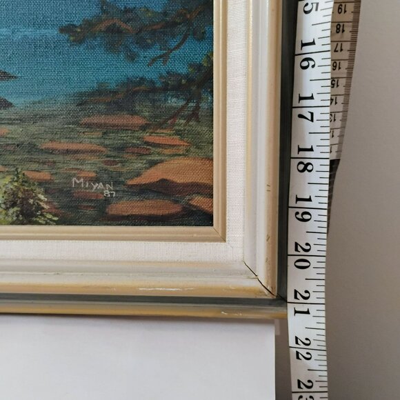 Vintage Framed Oil Painting Western Mountain Landscape & Lake Signed Miyan 1987 - Picture 6 of 9